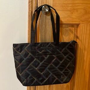 Lug Skyliner Tote Bag in Black with Rainbow Stitching